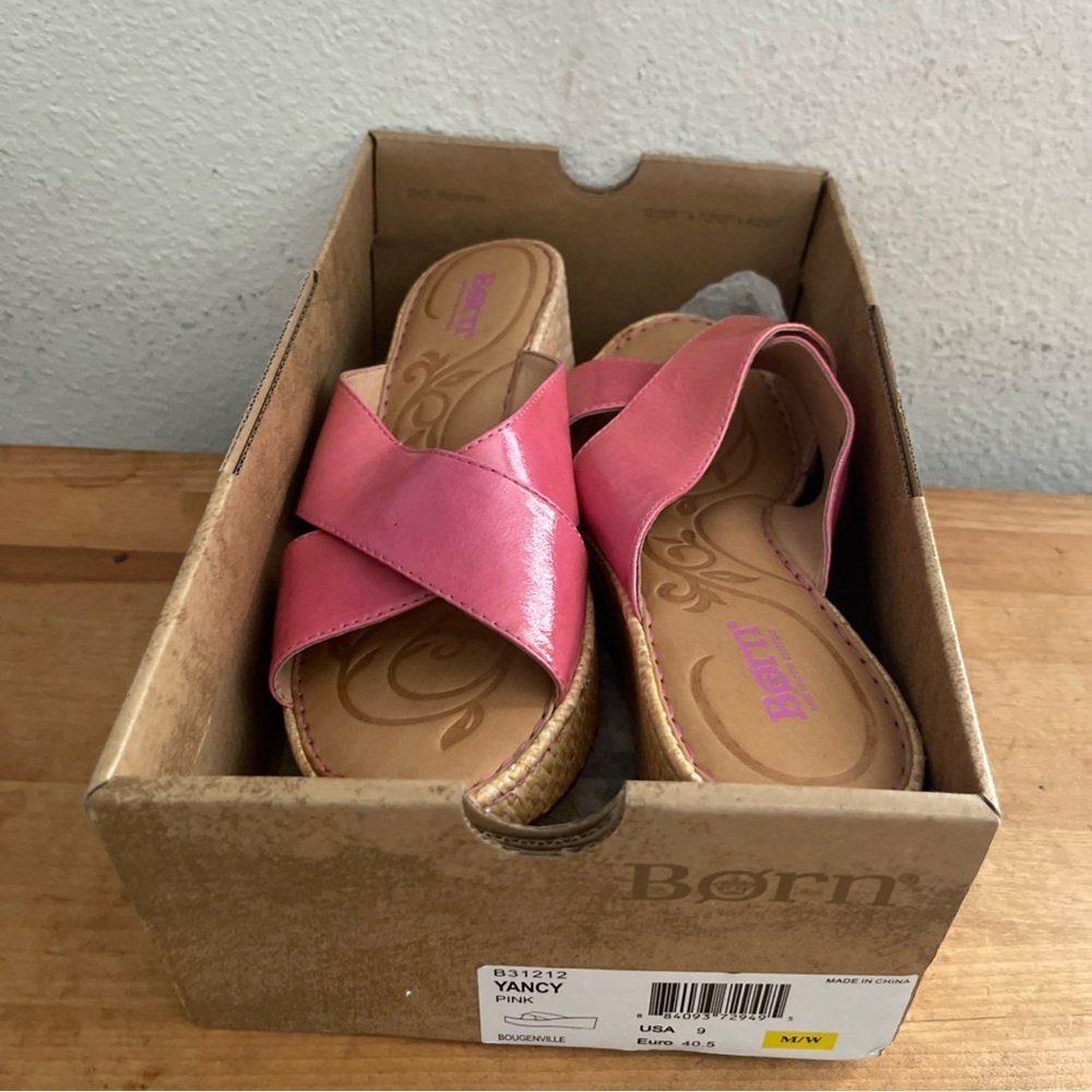 Born Curstyn Pink Leather Wedge Heel Women’s Sandals D89605 Sz 9 - Picture 9 of 12